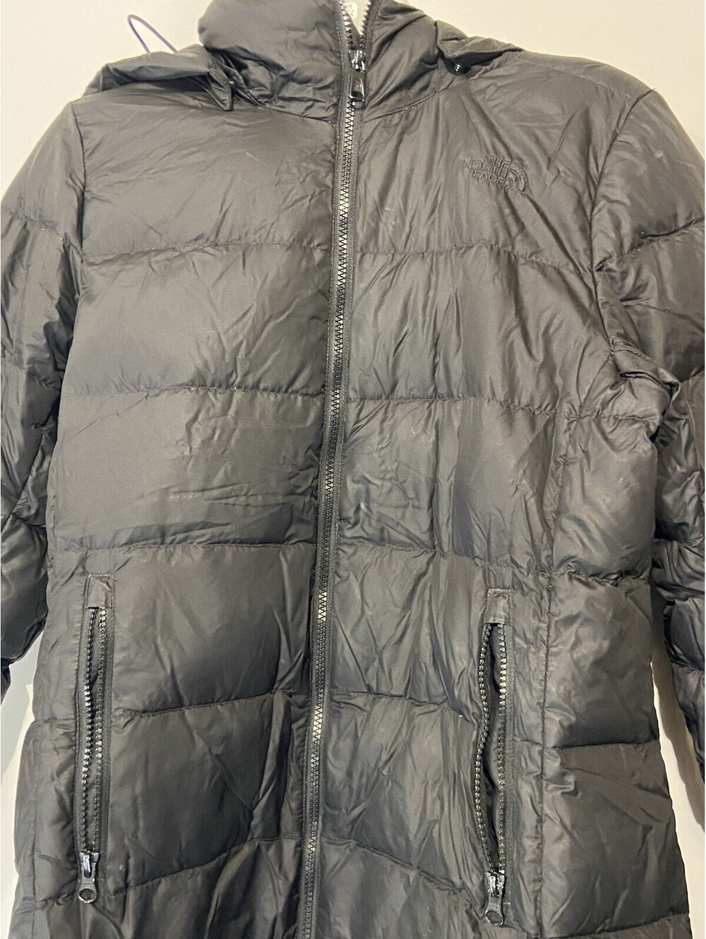 Womens THE NORTH FACE Black 550 Down Hooded Puffer Parka Jacket Sz M - Picture 2 of 5